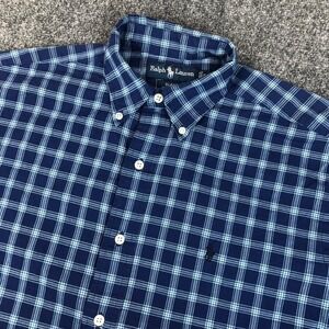 Ralph Lauren Blake Plaid Button Down Shirt Short Sleeve Men's Small Blue White
